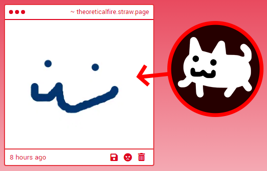 Cat face doodle. To it's side, there is an arrow pointing from a circle, with What the Cat from Noisz Starlivht inside, to the drawing.